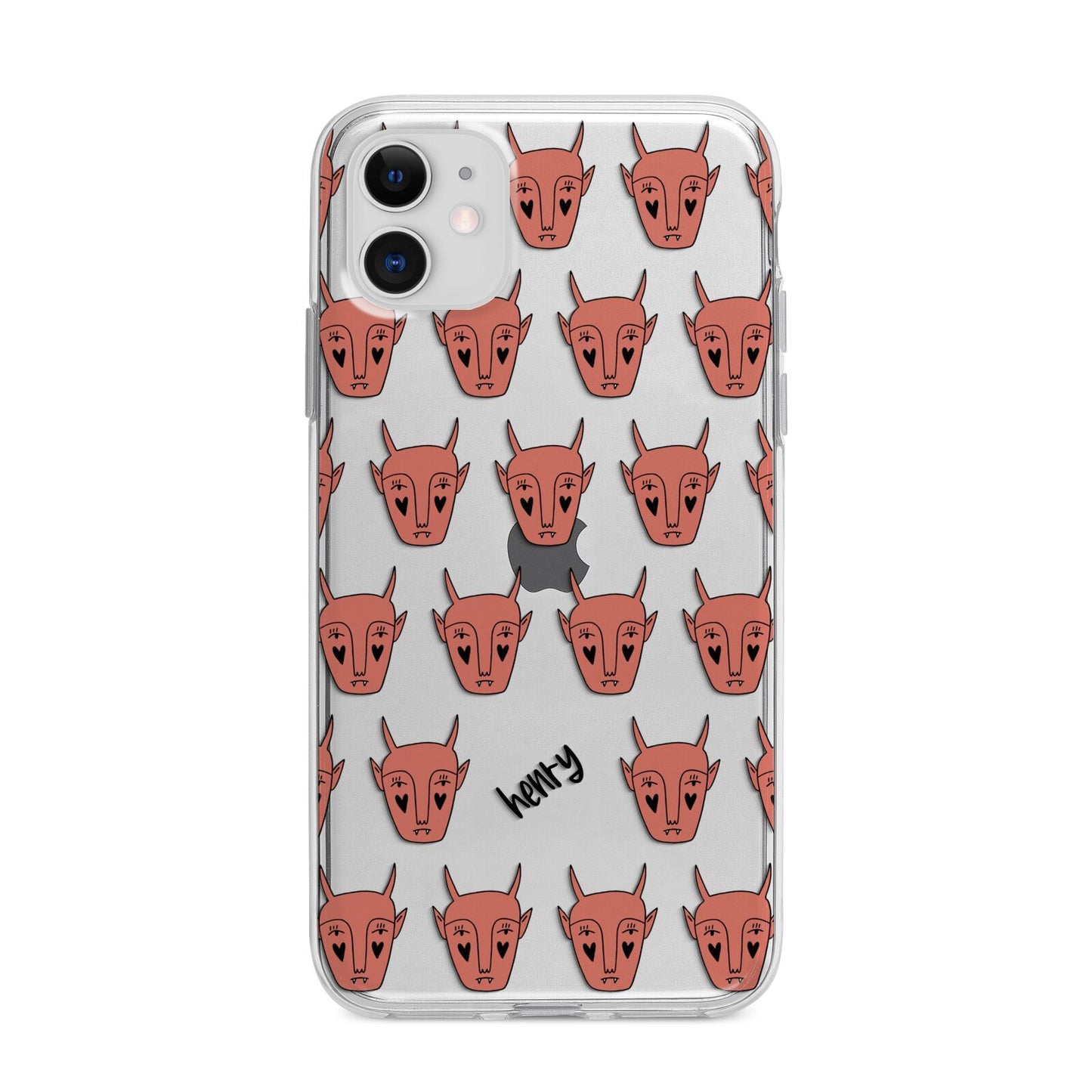 Pink Horned Halloween Personalised Apple iPhone 11 in White with Bumper Case