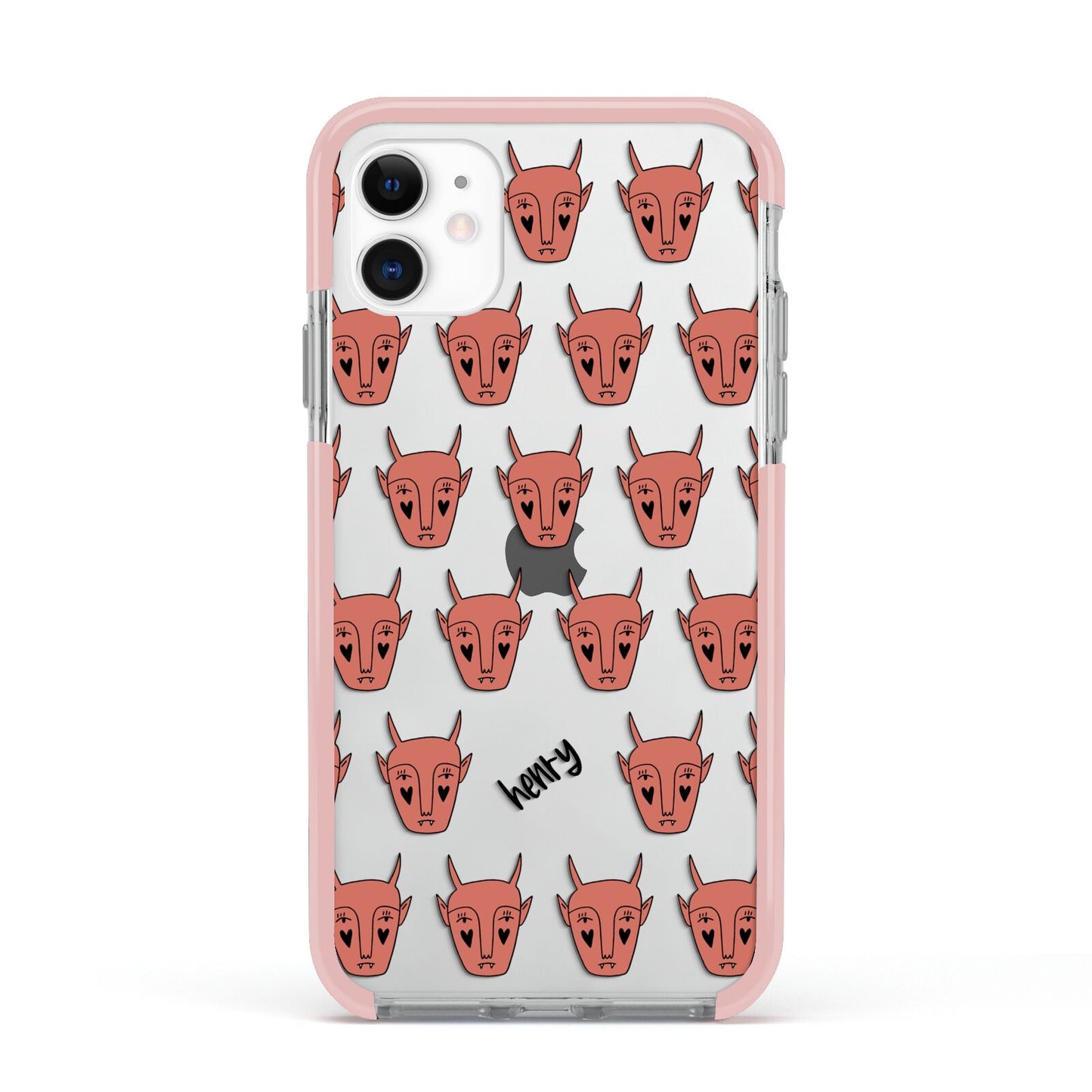 Pink Horned Halloween Personalised Apple iPhone 11 in White with Pink Impact Case
