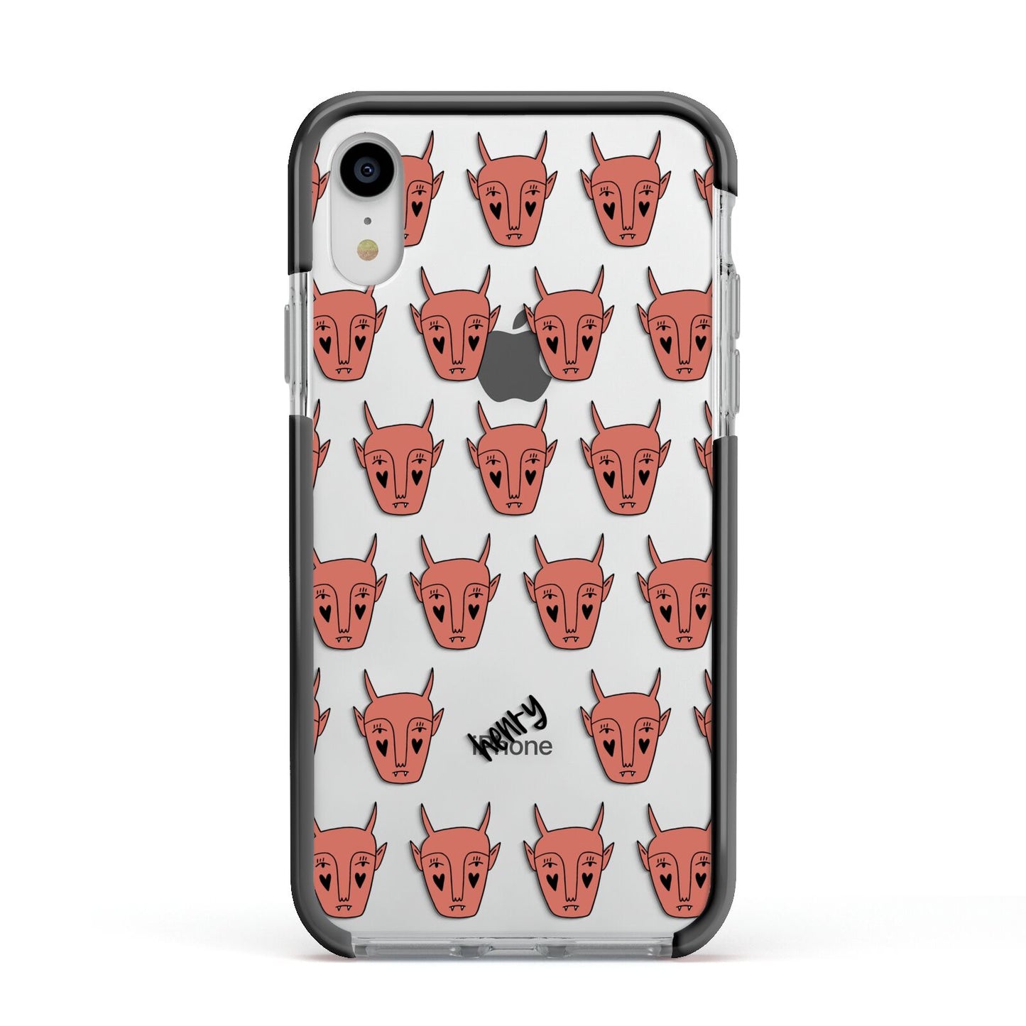 Pink Horned Halloween Personalised Apple iPhone XR Impact Case Black Edge on Silver Phone