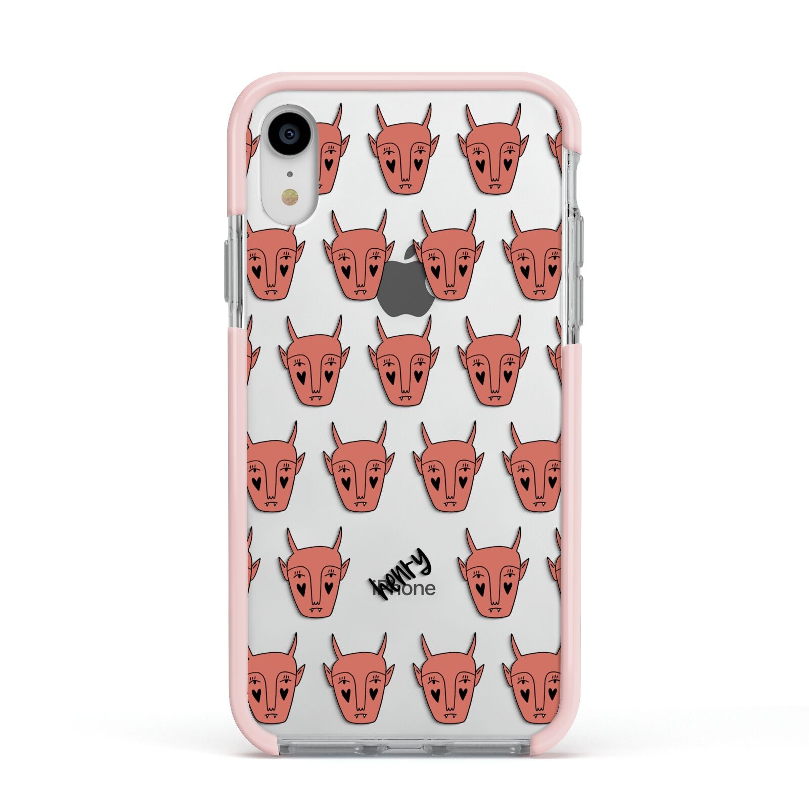 Pink Horned Halloween Personalised Apple iPhone XR Impact Case Pink Edge on Silver Phone