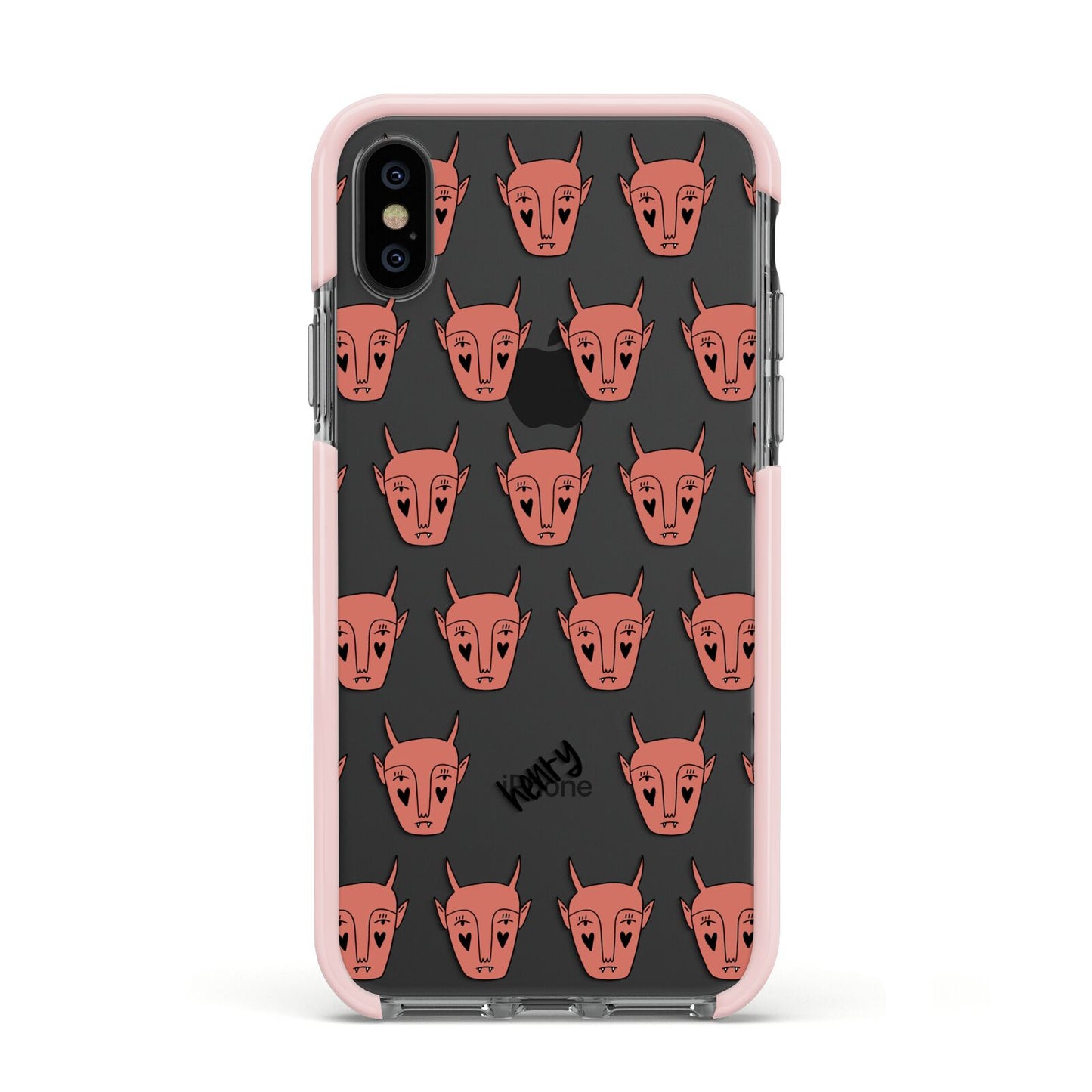 Pink Horned Halloween Personalised Apple iPhone Xs Impact Case Pink Edge on Black Phone