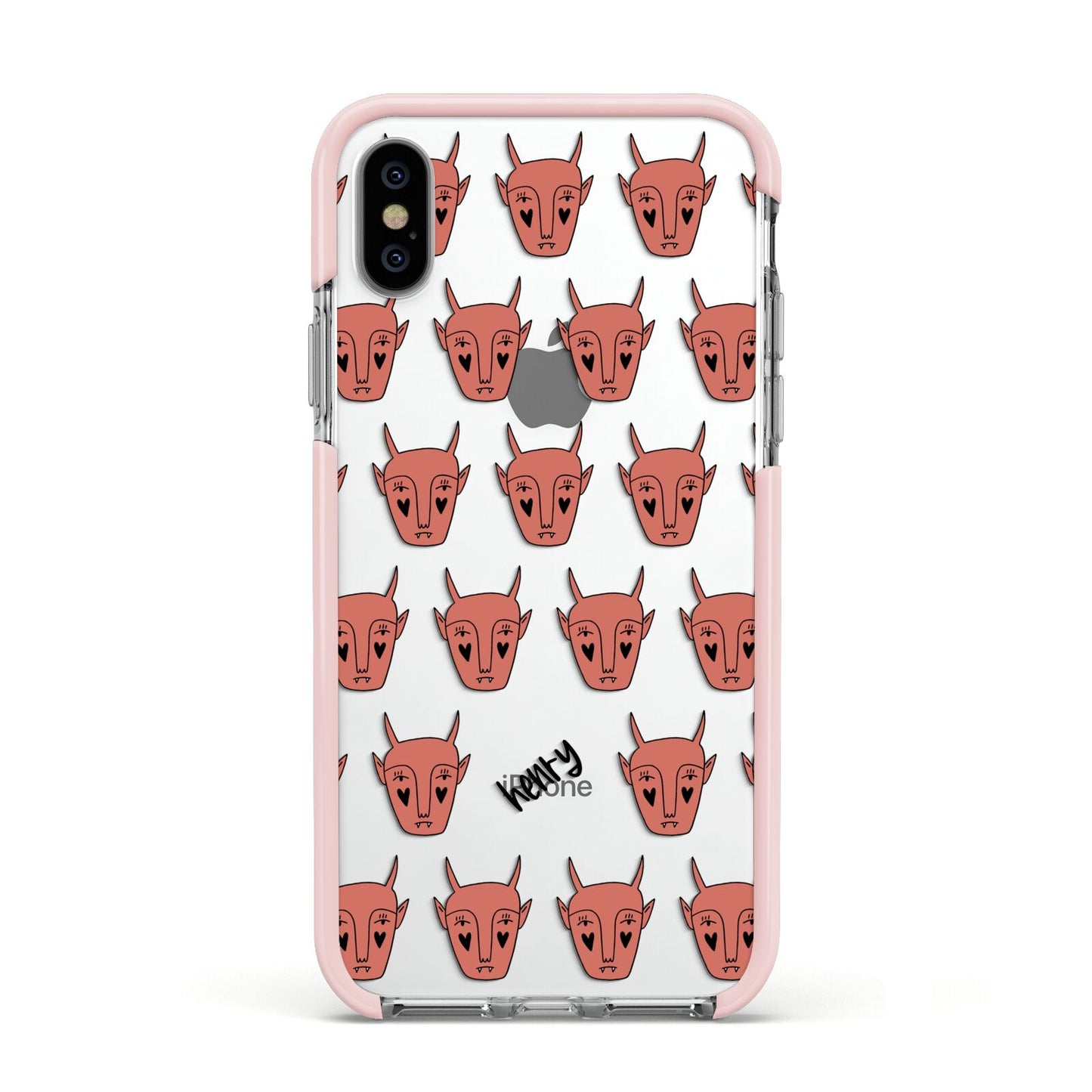 Pink Horned Halloween Personalised Apple iPhone Xs Impact Case Pink Edge on Silver Phone