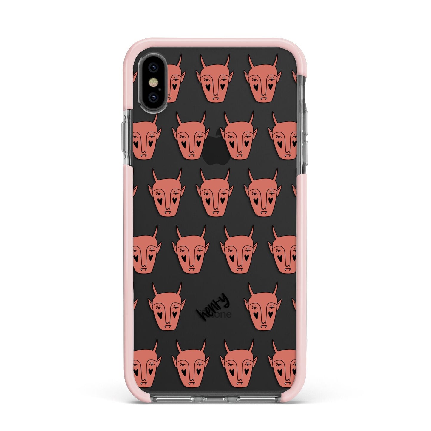 Pink Horned Halloween Personalised Apple iPhone Xs Max Impact Case Pink Edge on Black Phone