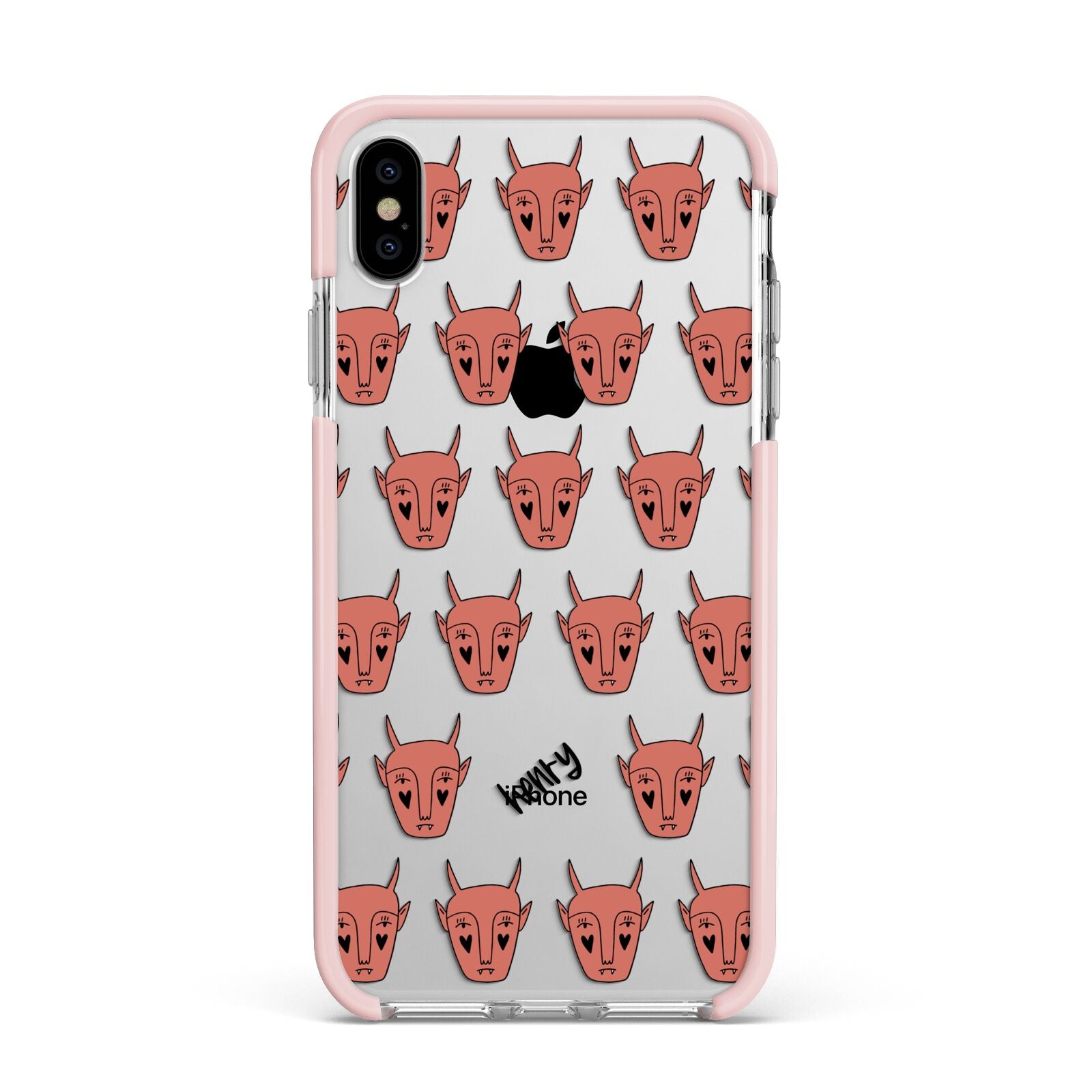 Pink Horned Halloween Personalised Apple iPhone Xs Max Impact Case Pink Edge on Silver Phone