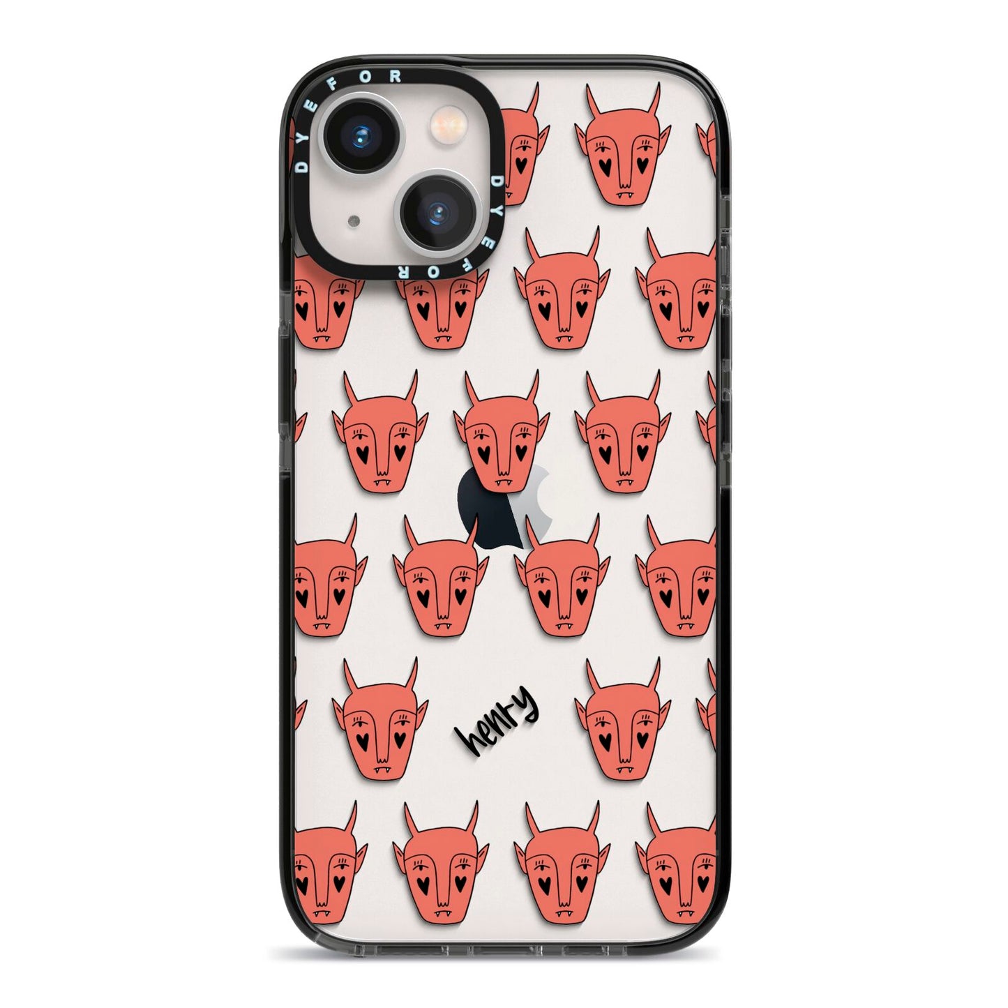 Pink Horned Halloween Personalised iPhone 13 Black Impact Case on Silver phone