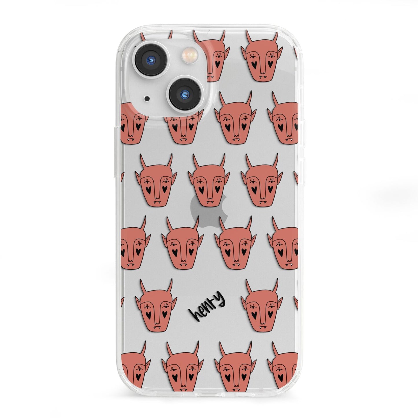 Pink Horned Halloween Personalised iPhone 13 Mini Clear Bumper Case