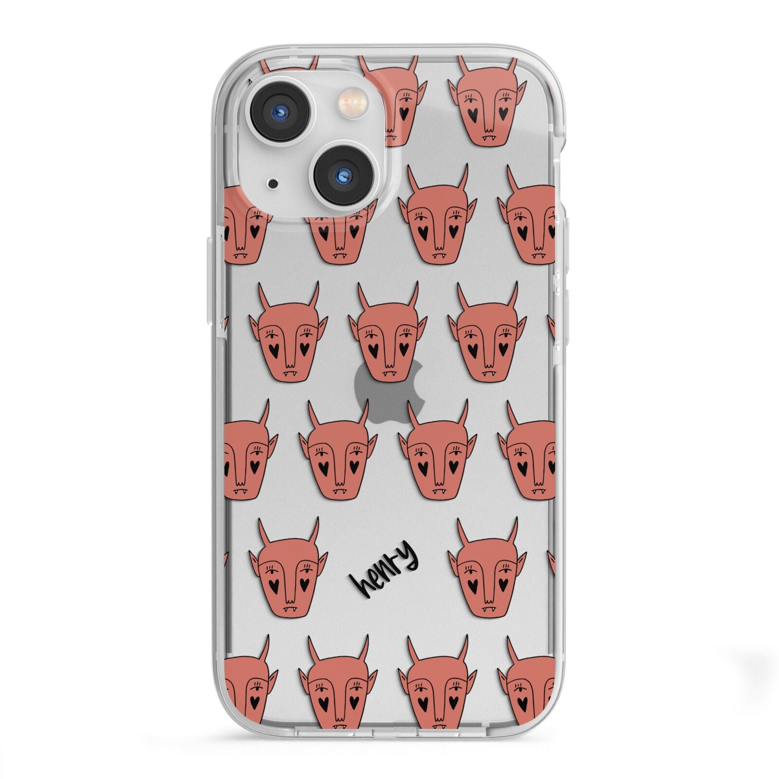Pink Horned Halloween Personalised iPhone 13 Mini TPU Impact Case with White Edges
