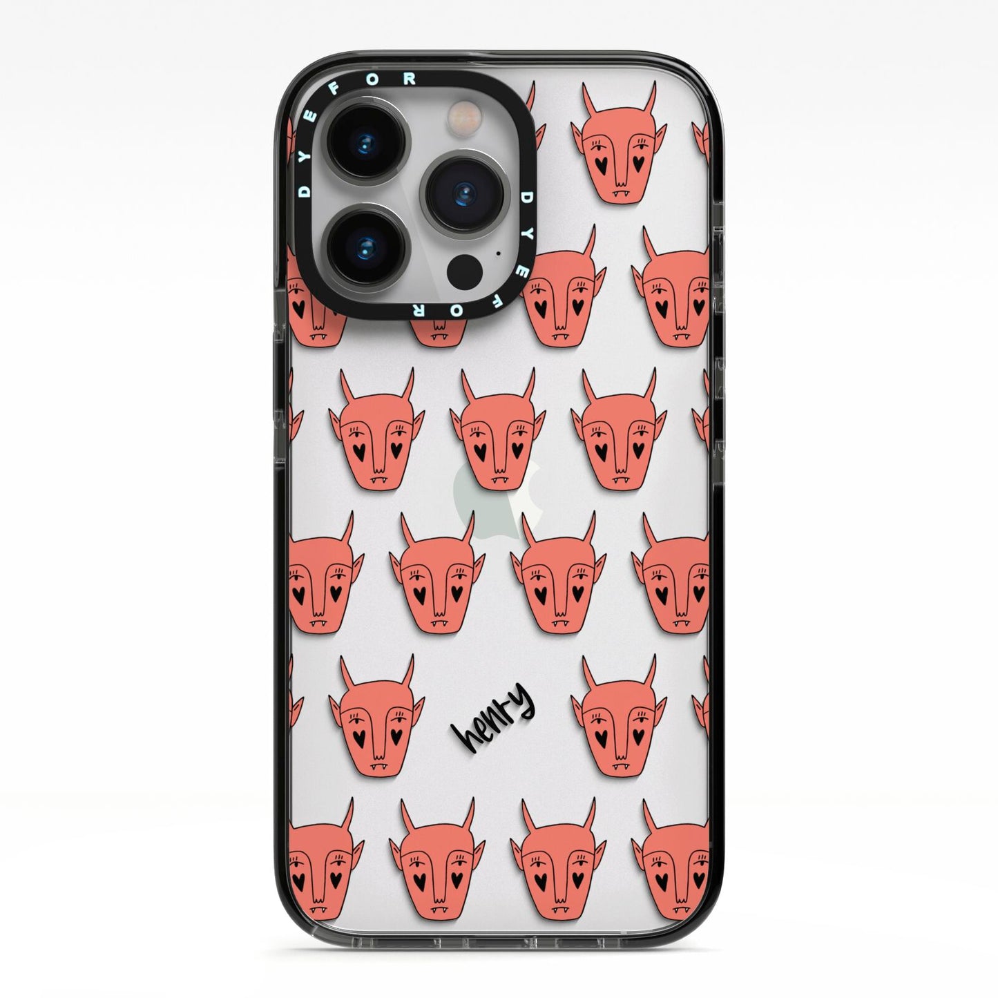 Pink Horned Halloween Personalised iPhone 13 Pro Black Impact Case on Silver phone