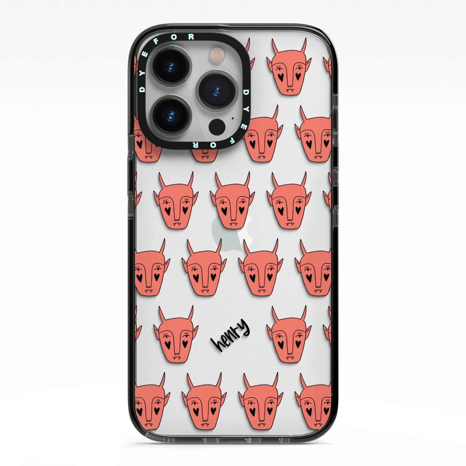 Pink Horned Halloween Personalised iPhone 13 Pro Black Impact Case on Silver phone