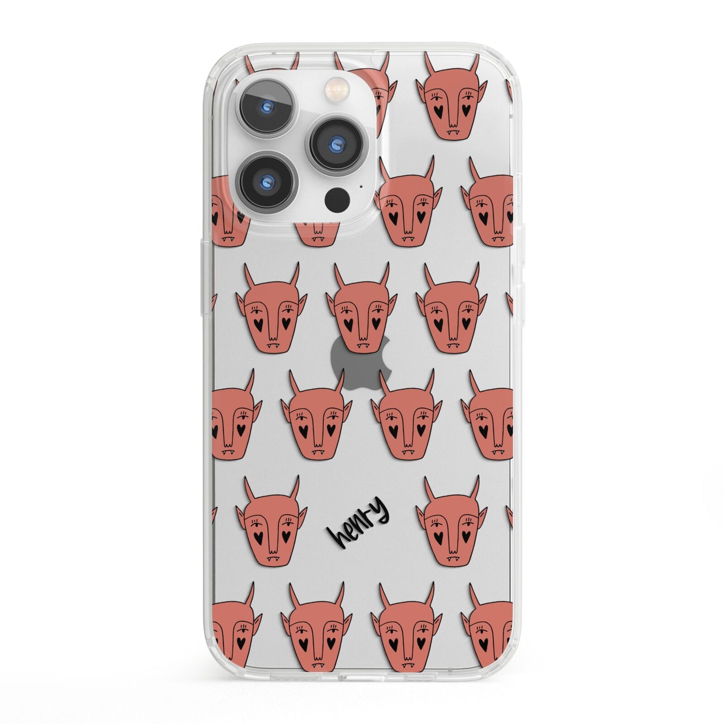 Pink Horned Halloween Personalised iPhone 13 Pro Clear Bumper Case