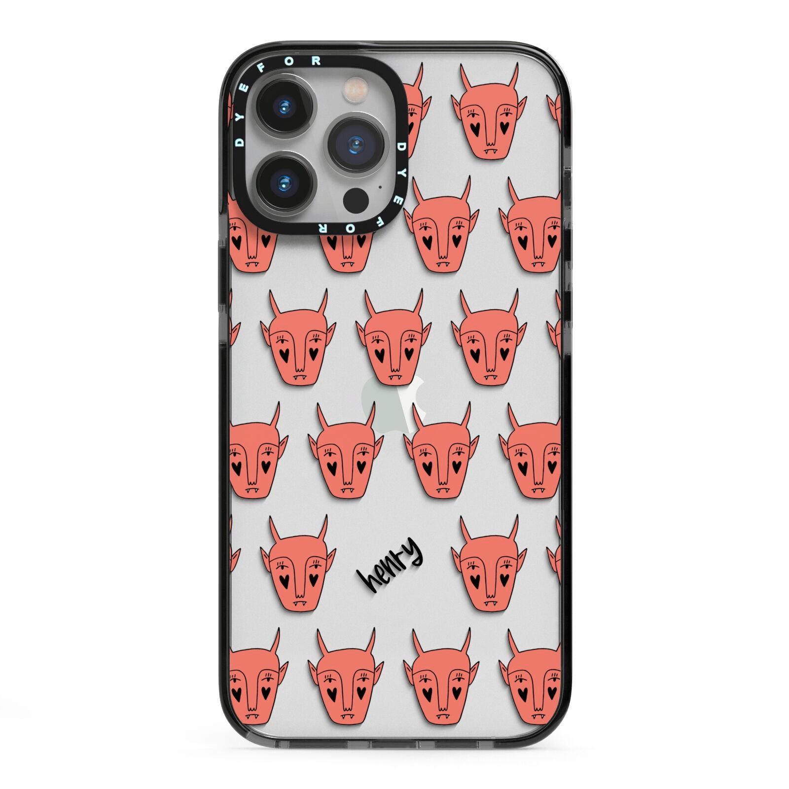 Pink Horned Halloween Personalised iPhone 13 Pro Max Black Impact Case on Silver phone
