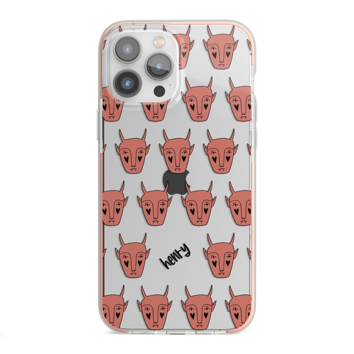 Pink Horned Halloween Personalised iPhone 13 Pro Max TPU Impact Case with Pink Edges