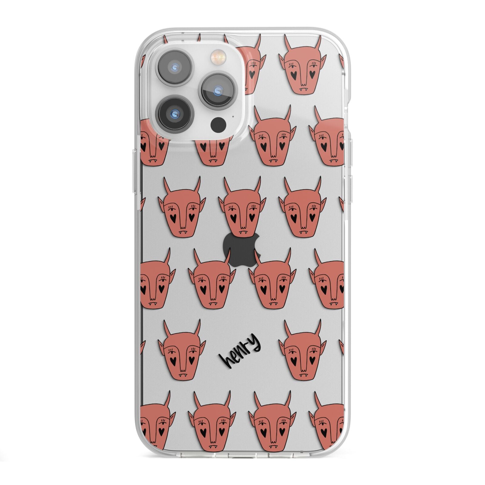 Pink Horned Halloween Personalised iPhone 13 Pro Max TPU Impact Case with White Edges