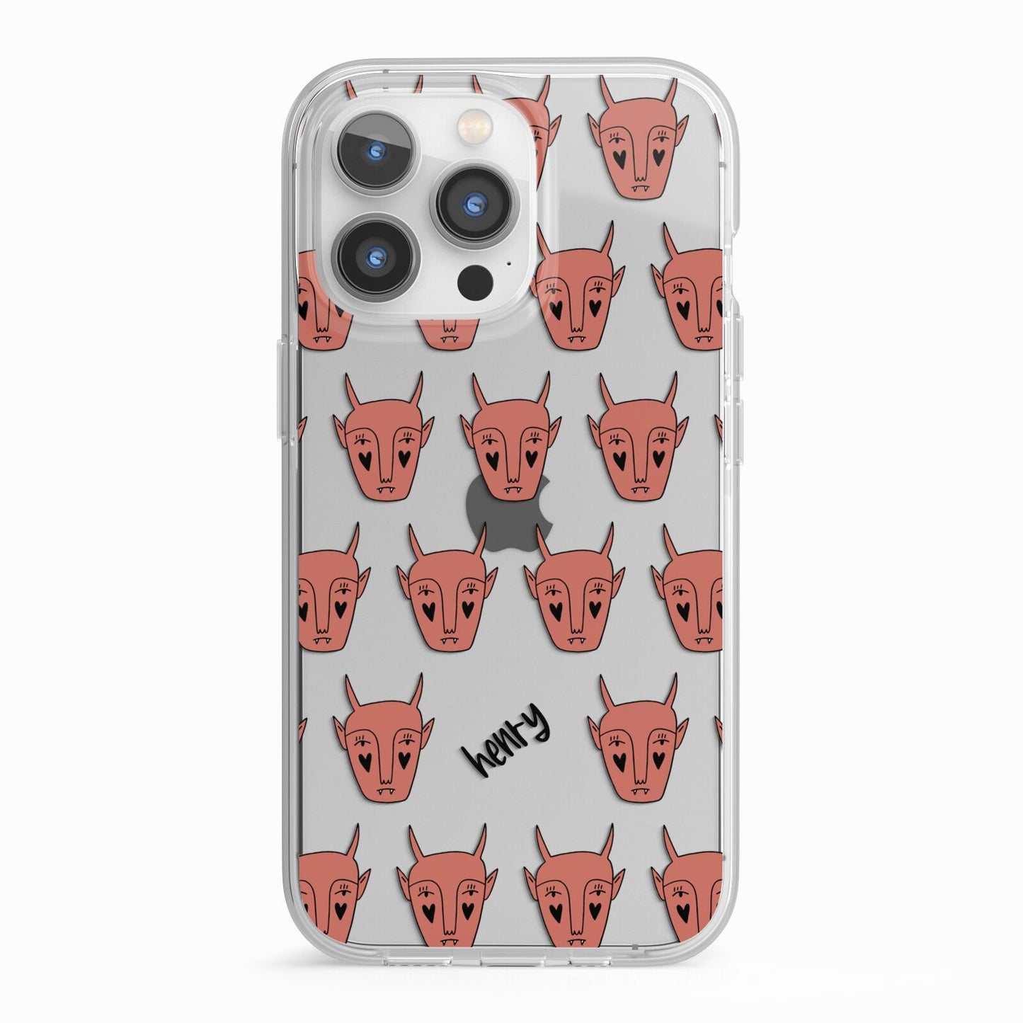 Pink Horned Halloween Personalised iPhone 13 Pro TPU Impact Case with White Edges