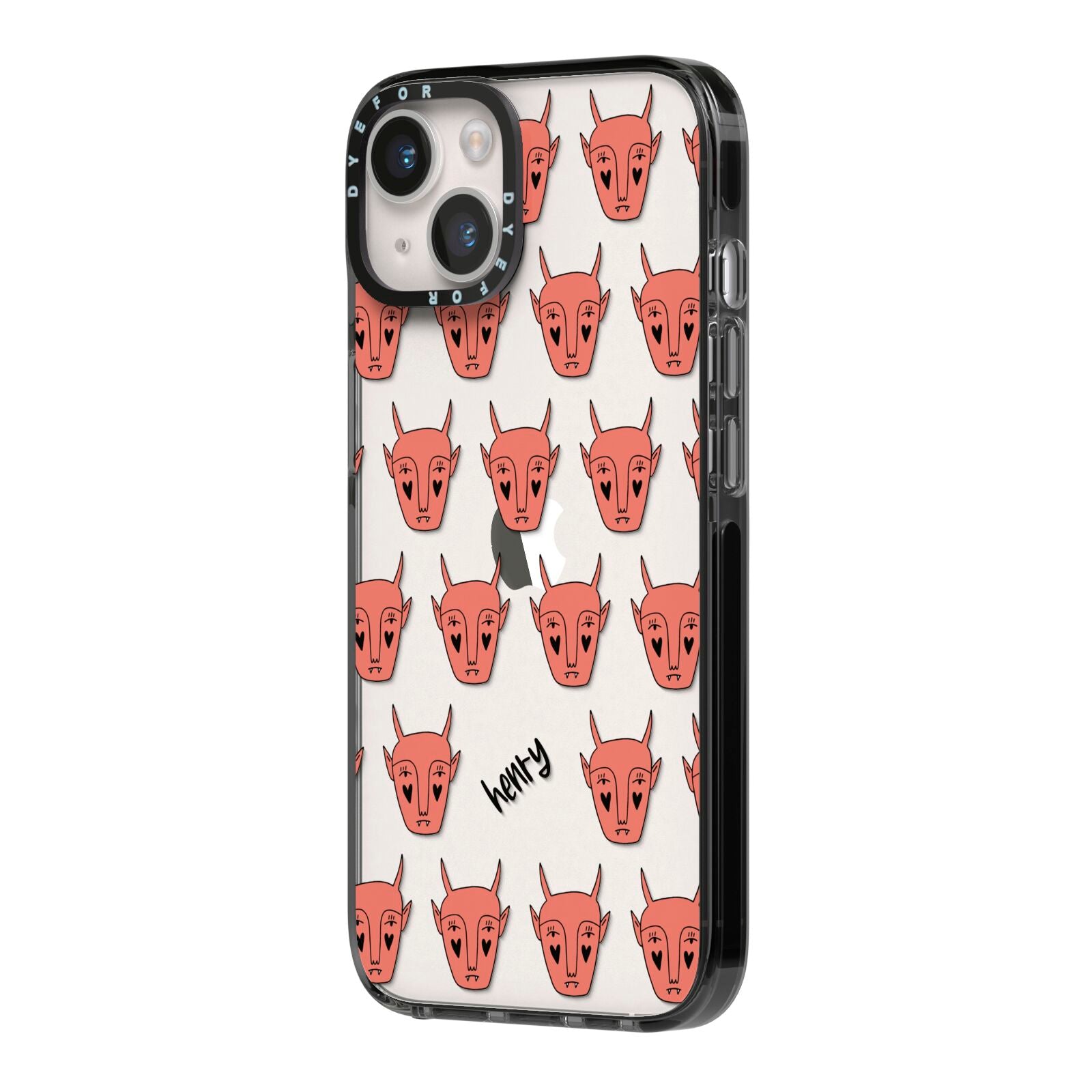 Pink Horned Halloween Personalised iPhone 14 Black Impact Case Side Angle on Silver phone