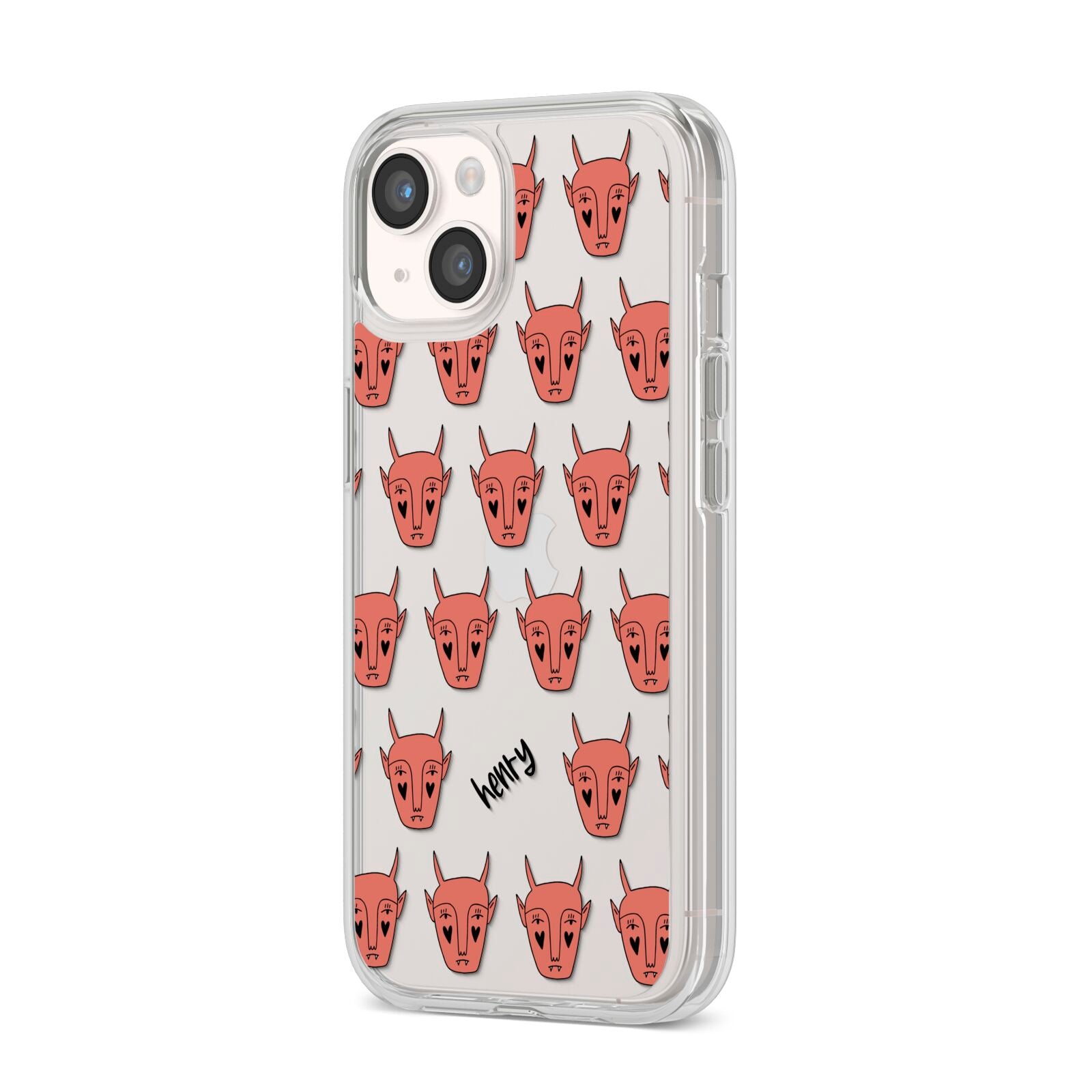 Pink Horned Halloween Personalised iPhone 14 Clear Tough Case Starlight Angled Image