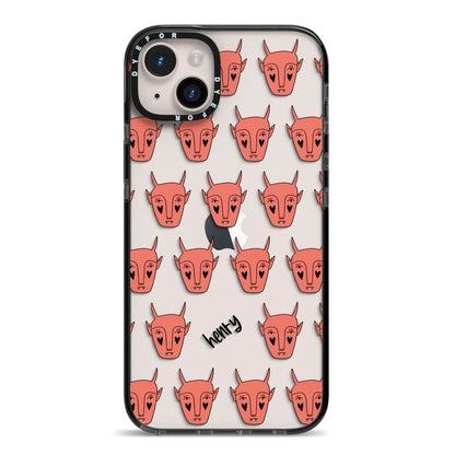 Pink Horned Halloween Personalised iPhone 14 Plus Black Impact Case on Silver phone