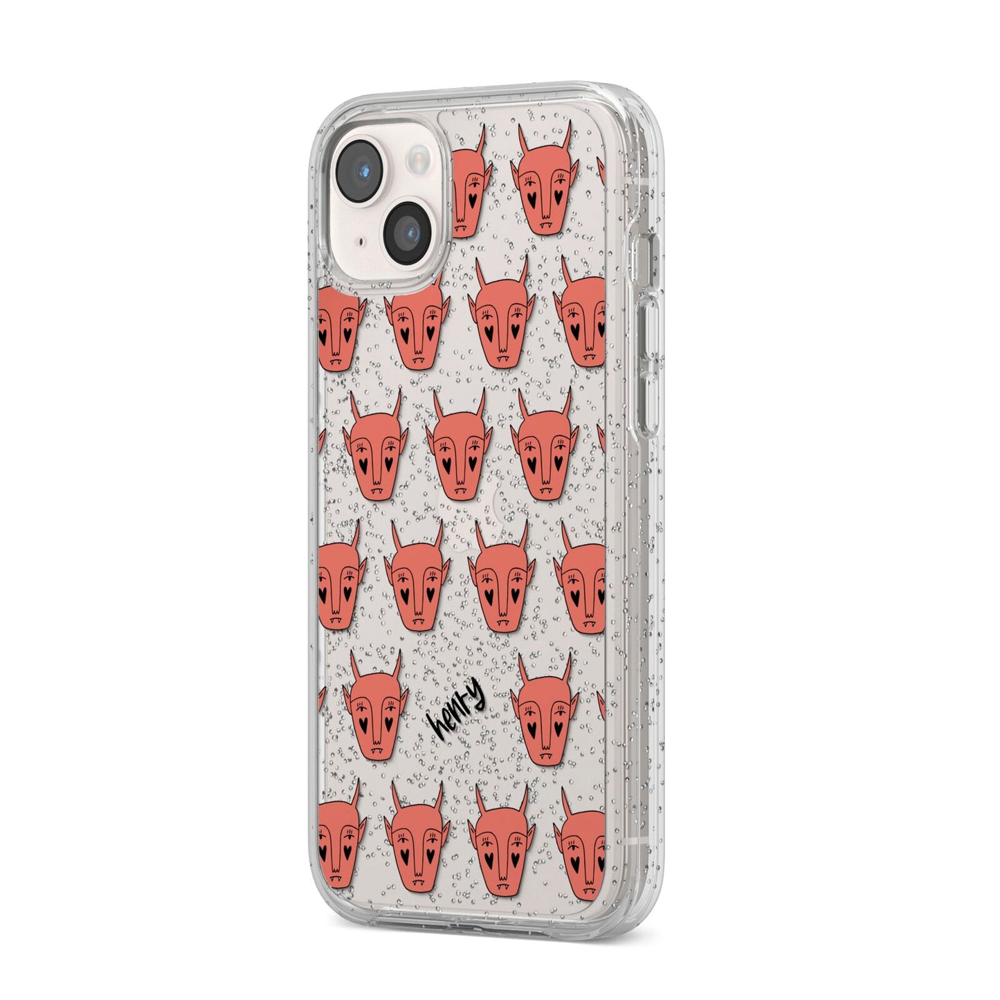Pink Horned Halloween Personalised iPhone 14 Plus Glitter Tough Case Starlight Angled Image