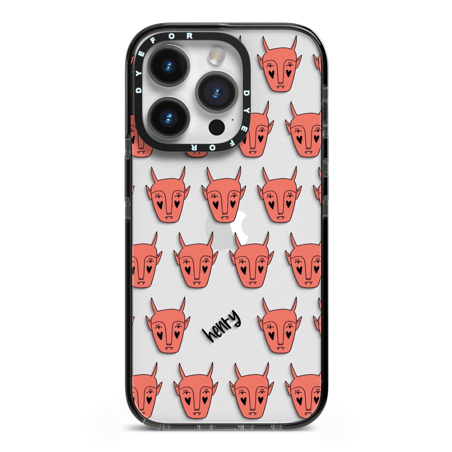 Pink Horned Halloween Personalised iPhone 14 Pro Black Impact Case on Silver phone