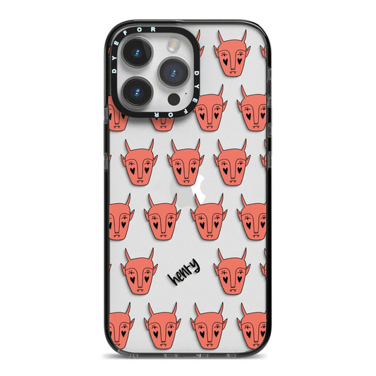 Pink Horned Halloween Personalised iPhone 14 Pro Max Black Impact Case on Silver phone