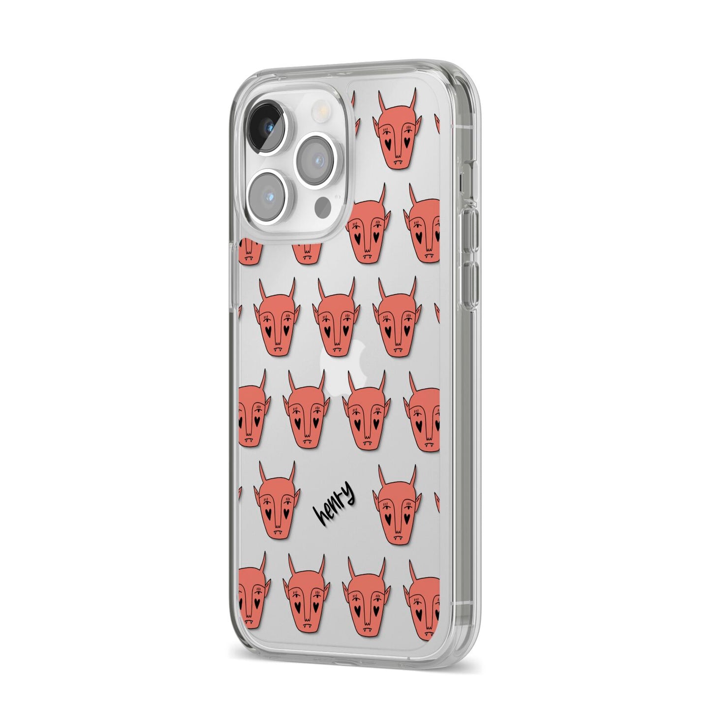Pink Horned Halloween Personalised iPhone 14 Pro Max Clear Tough Case Silver Angled Image
