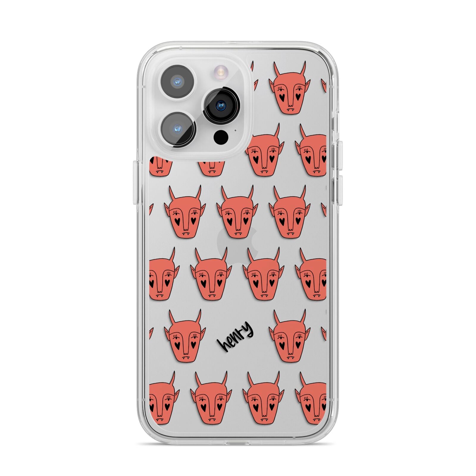 Pink Horned Halloween Personalised iPhone 14 Pro Max Clear Tough Case Silver