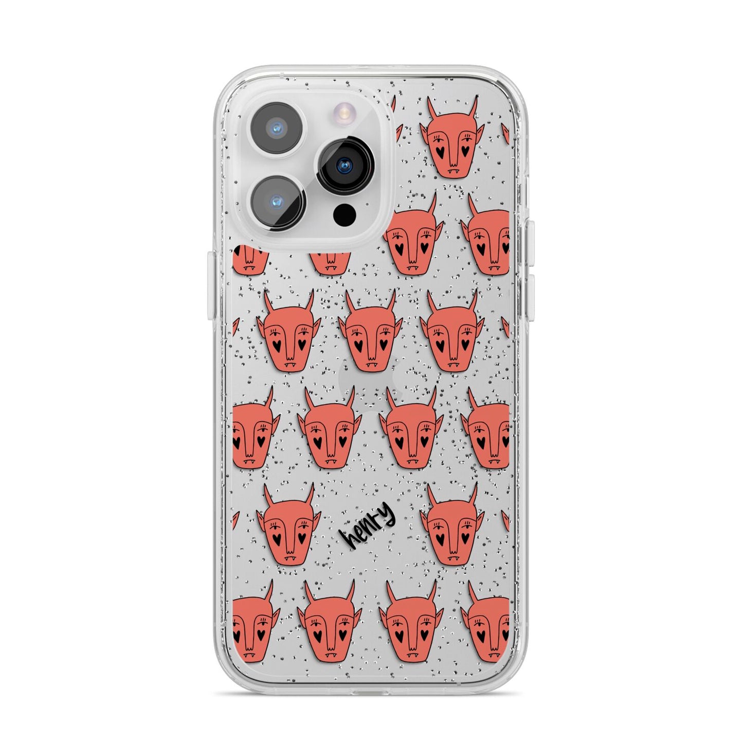 Pink Horned Halloween Personalised iPhone 14 Pro Max Glitter Tough Case Silver