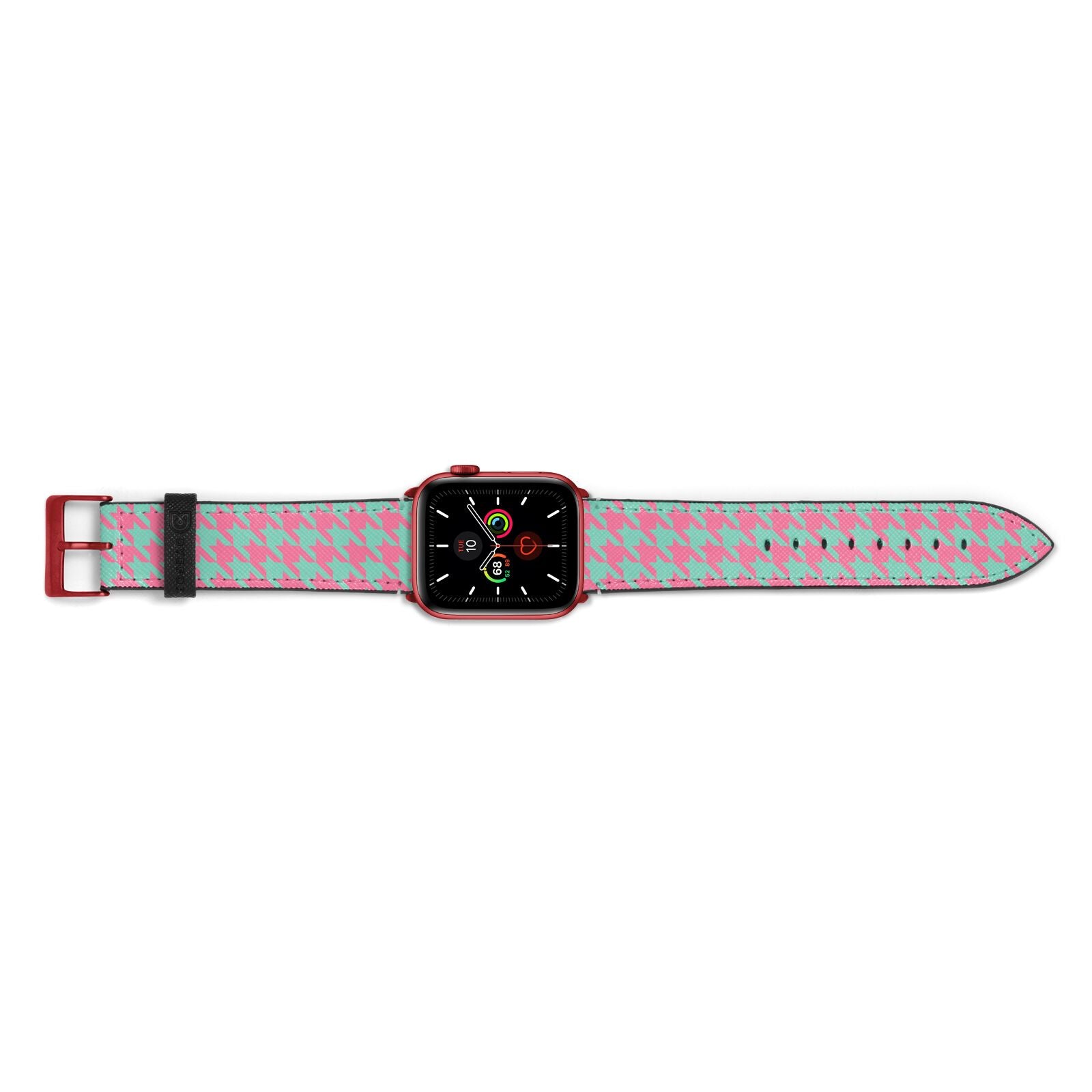 Pink Houndstooth Apple Watch Strap Landscape Image Red Hardware