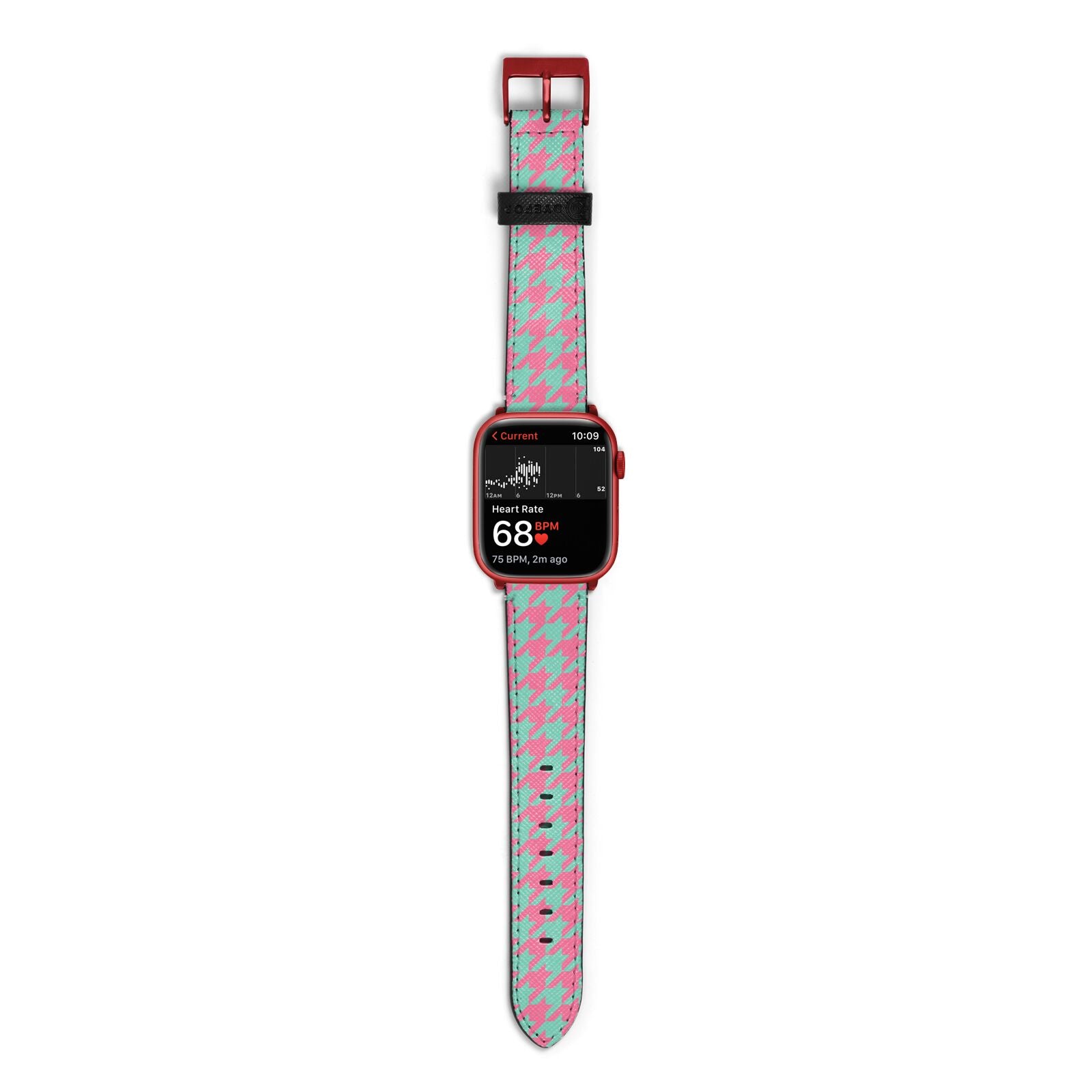 Pink Houndstooth Apple Watch Strap Size 38mm with Red Hardware