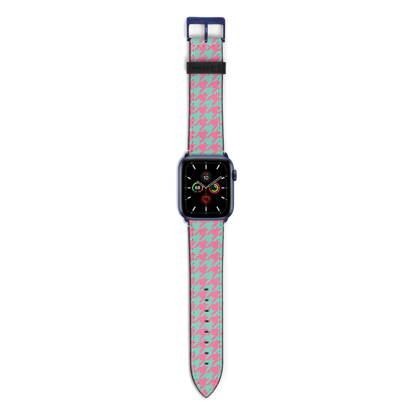 Pink Houndstooth Apple Watch Strap with Blue Hardware