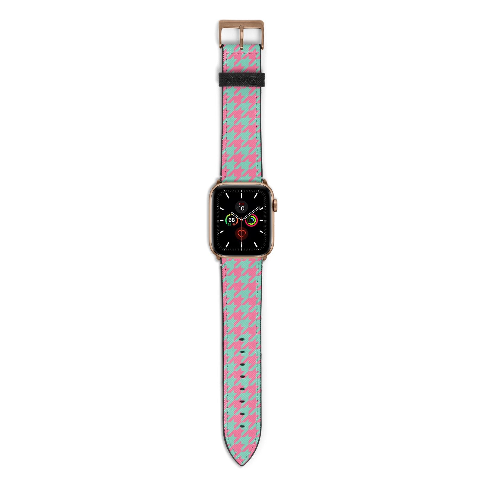 Pink Houndstooth Apple Watch Strap with Gold Hardware
