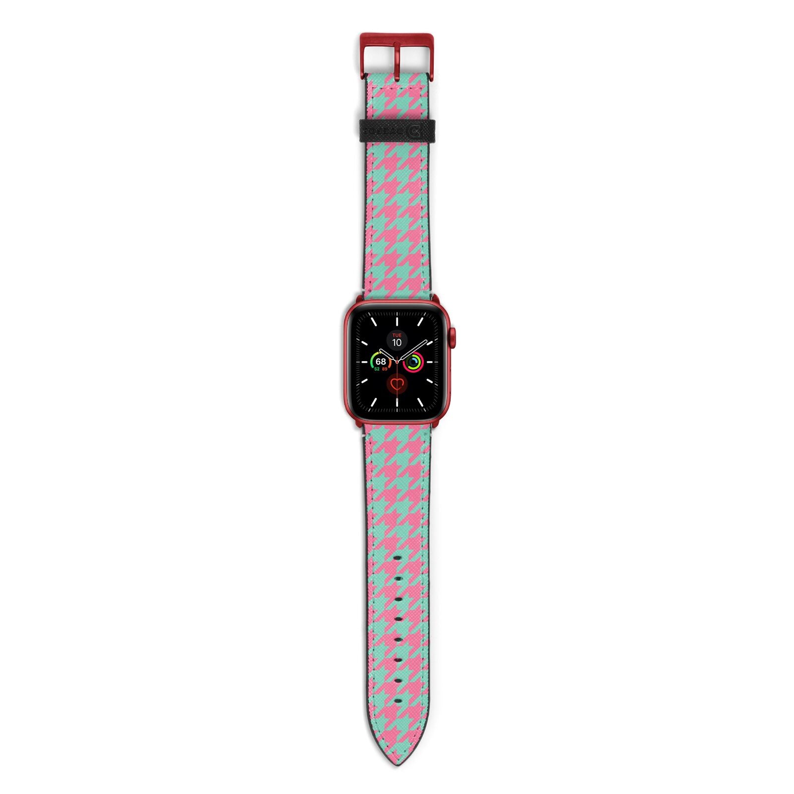 Pink Houndstooth Apple Watch Strap with Red Hardware