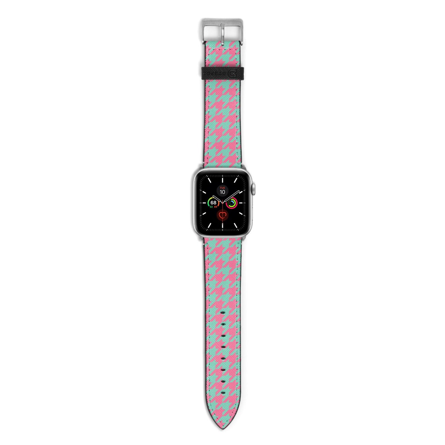 Pink Houndstooth Apple Watch Strap with Silver Hardware