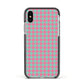 Pink Houndstooth Apple iPhone Xs Impact Case Black Edge on Silver Phone