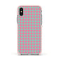 Pink Houndstooth Apple iPhone Xs Impact Case Pink Edge on Silver Phone