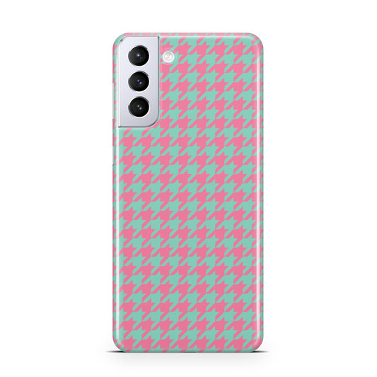 Pink Houndstooth Samsung S21 Plus Phone Case