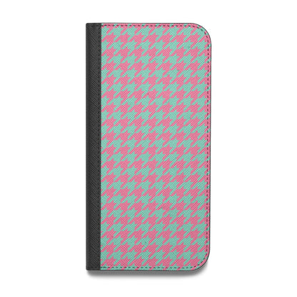 Pink Houndstooth Vegan Leather Flip iPhone Case