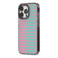 Pink Houndstooth iPhone 13 Pro Black Impact Case Side Angle on Silver phone
