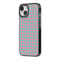 Pink Houndstooth iPhone 14 Black Impact Case Side Angle on Silver phone