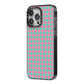 Pink Houndstooth iPhone 14 Pro Max Black Impact Case Side Angle on Silver phone