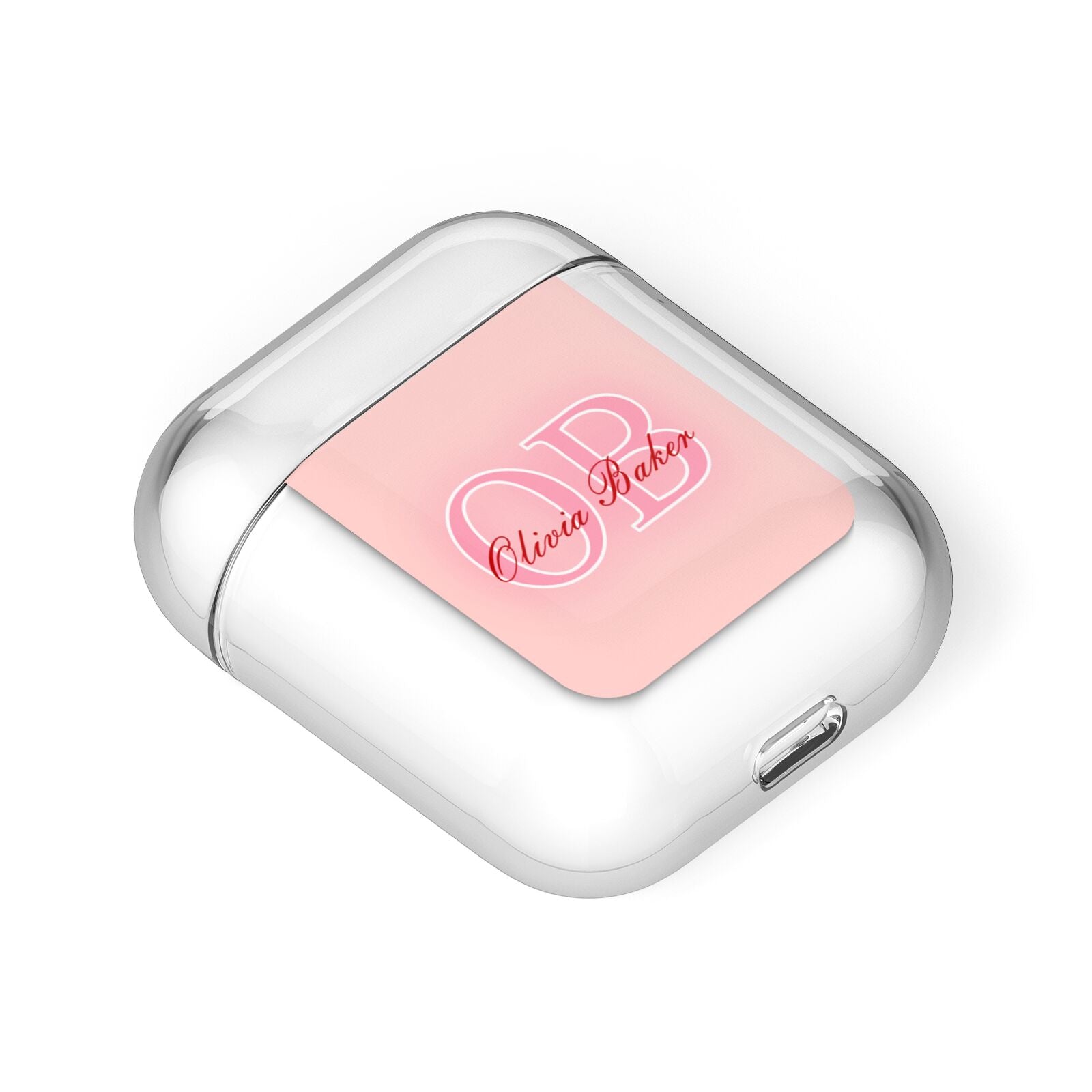 Pink Initials Personalised AirPods Case Laid Flat