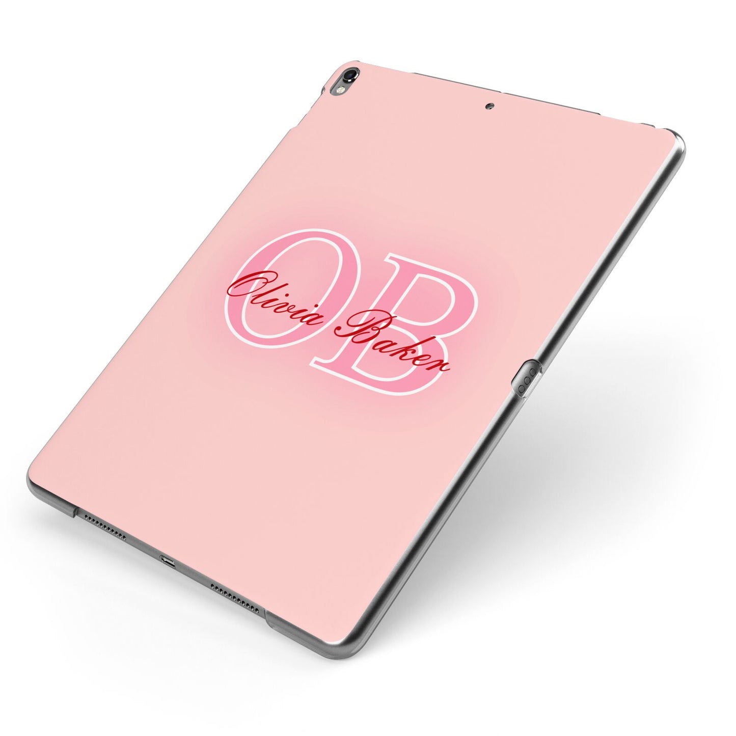 Pink Initials Personalised Apple iPad Case on Grey iPad Side View