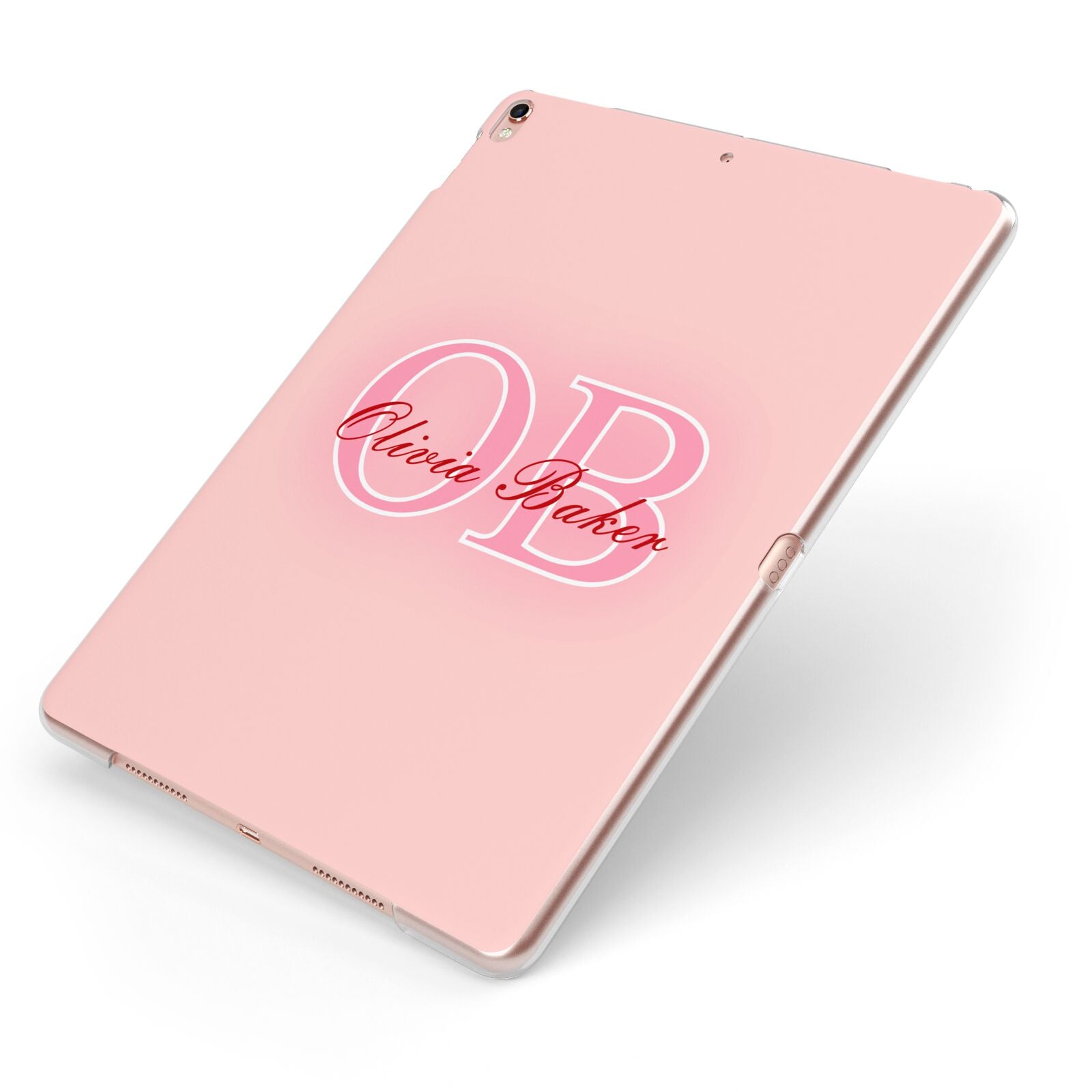 Pink Initials Personalised Apple iPad Case on Rose Gold iPad Side View