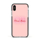Pink Initials Personalised Apple iPhone Xs Impact Case Black Edge on Silver Phone