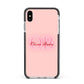 Pink Initials Personalised Apple iPhone Xs Max Impact Case Black Edge on Silver Phone
