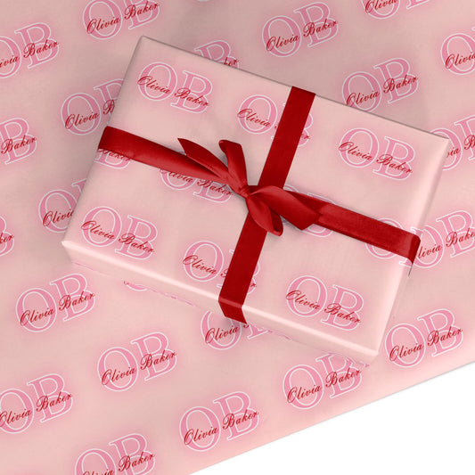 Pink Initials Personalised Custom Wrapping Paper