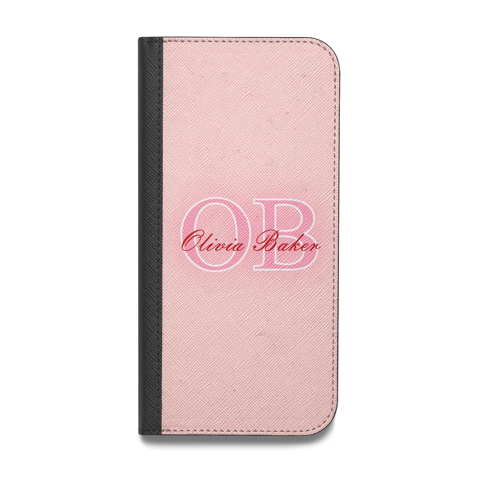 Pink Initials Personalised Vegan Leather Flip Samsung Case