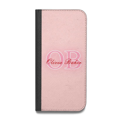 Pink Initials Personalised Vegan Leather Flip Samsung Case