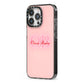 Pink Initials Personalised iPhone 13 Pro Black Impact Case Side Angle on Silver phone