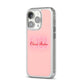 Pink Initials Personalised iPhone 14 Pro Clear Tough Case Silver Angled Image
